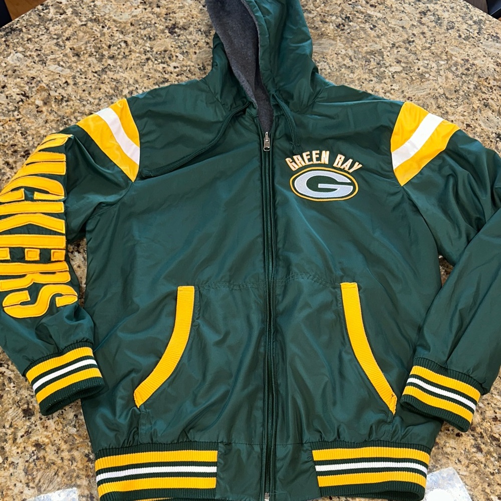 NFL Reversible Green and Yellow Windbreaker Hoodie Jacket